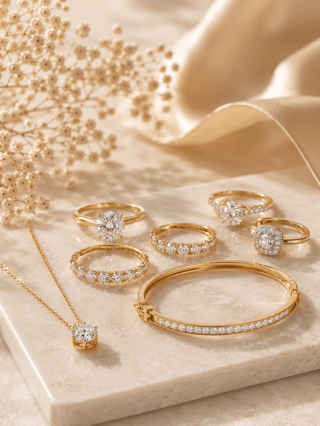 Luxury Diamond Rings winding inside Champagne Ribbon